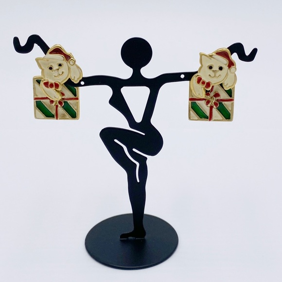 Vintage Cat Christmas Earrings kitten Present Enamel Earrings - Picture 9 of 9